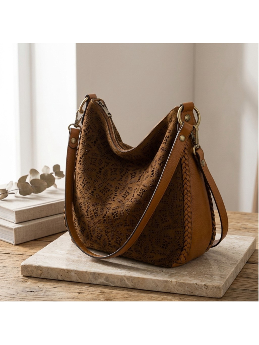 Patricia Nash Kalispell Hobo - Floral Perforated Suede - Picture 2 of 7